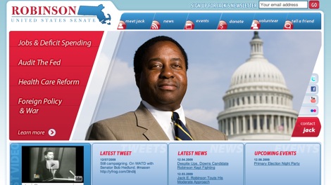 Jack E. Robinsons campaign website outlines Robinsons views and plans if elected to the Senate. (Screenshot: David Ryan/WSPN)