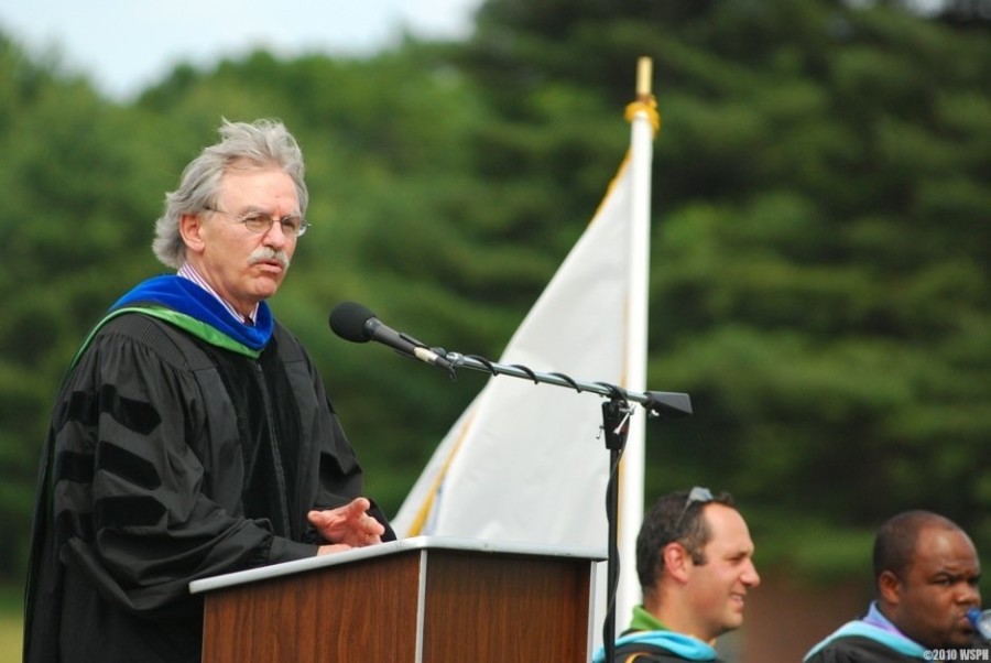 Superintendant Gary Burton speaking at WHS Graduation in 2009. (Credit: WSPN Staff)