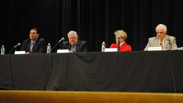 From left to right, candidates Chris Brown, Ed Collins, Susan Pope and Douglas Leard.