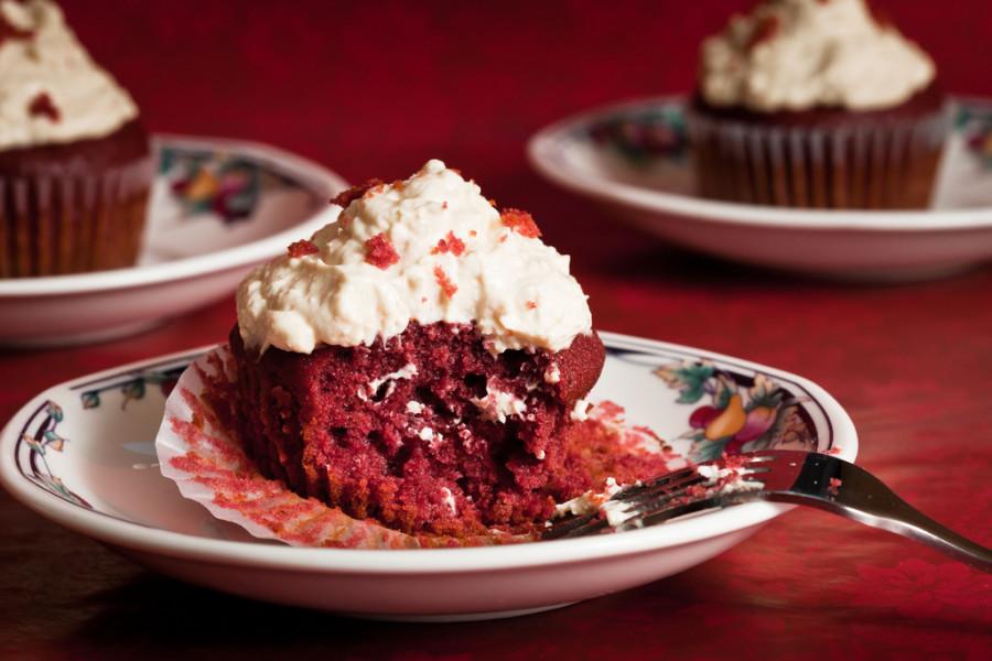 Try Carolines go-to festive dessert, the red velvet cupcake.