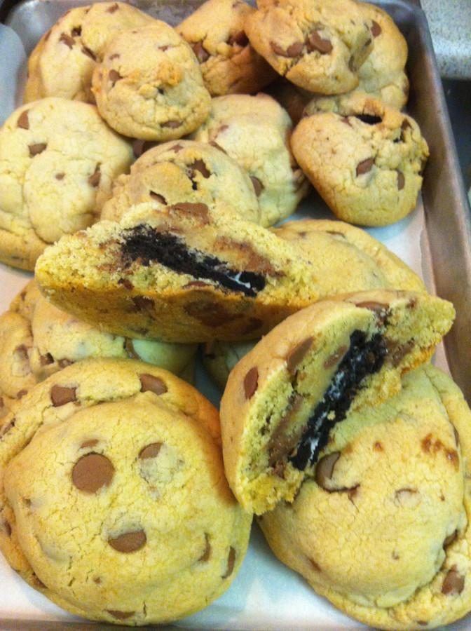Connie recommends wrapping your cookie dough around some Oreos to make these special Oreo-Stuffed Chocolate Chip Cookies!