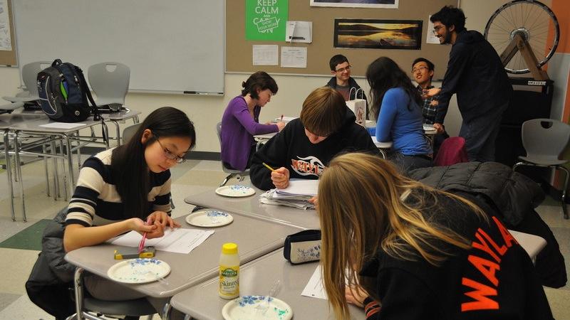 Above are Math Team members at a practice. Math Team allows students to practice math and hang out with friends. “I really like having friends in it, because everyone is so nice and supportive,” Math Team captain Emma Kerwin said.
