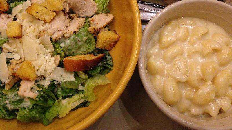 Pictured above is Panera Breads Chicken Caesar Salad and Mac and Cheese. WSPNs Nina Haines reviewed Panera, giving it overall an A-.