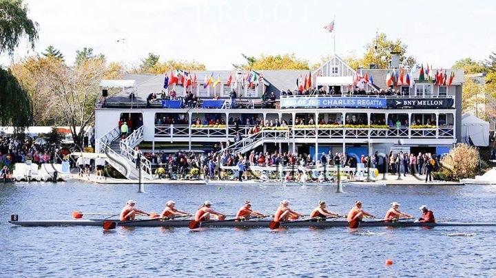 Pictured above is the Wayland-Weston girls first varsity 8 boat at the 2014 Head of the Charles, with senior Audrey Zizza in the stroke seat, the first seat facing the right. Zizza is featured in this weeks Athlete of the Week and is on her eighth season of crew. 