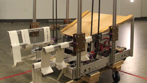 Pictured above is the robot that Geoffrey Wang and his FRC team built for the World competition in St. Louis. “Our robot was capable of taking nine boxes from a human loaded area and stacking them on top of each other,” Wang said.