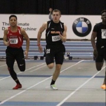 In the photo above, senior Robert Jones runs the 55m dash this past winter. Jones recently broke the previous Wayland High School record for this event. "“I love indoor track because it is the most natural sport," Jones said.