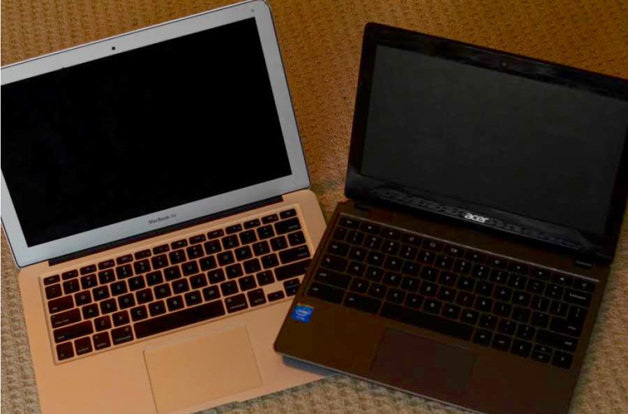 Above is a MacBook Air (left) and a Chromebook (right). WHS is replacing the MacBook Airs given to students with Chromebooks. We put a lot of thought into this decision, and we are confident that it will improve the well-being of students at Wayland.