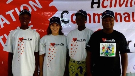 Pictured is Gardel with her peer health education team in Benin.