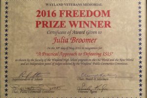 Sophomore Julia Broomer wins Freedom Prize Essay Contest