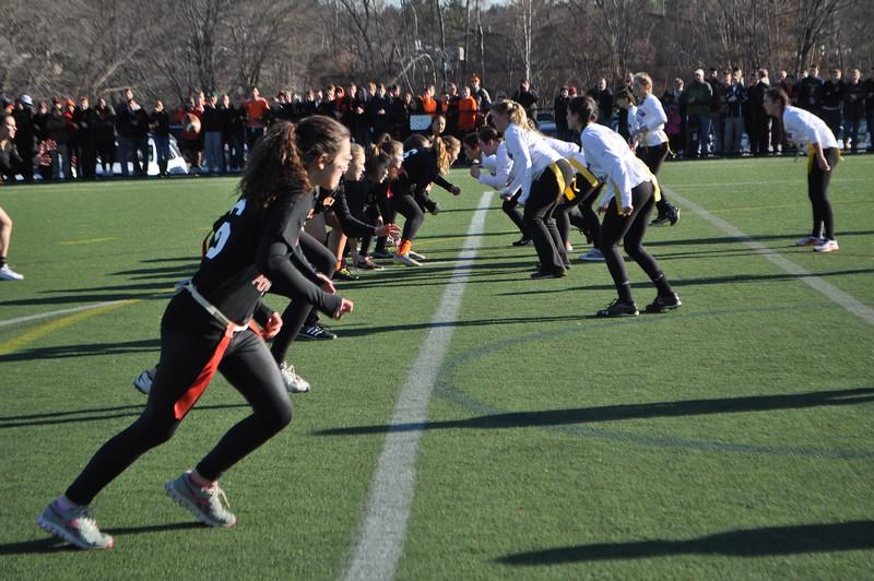 Pictured above is the Wayland powder puff team facing off against Weston in 2015. This year, Wayland hopes to beat Weston for a 4th straight year. 