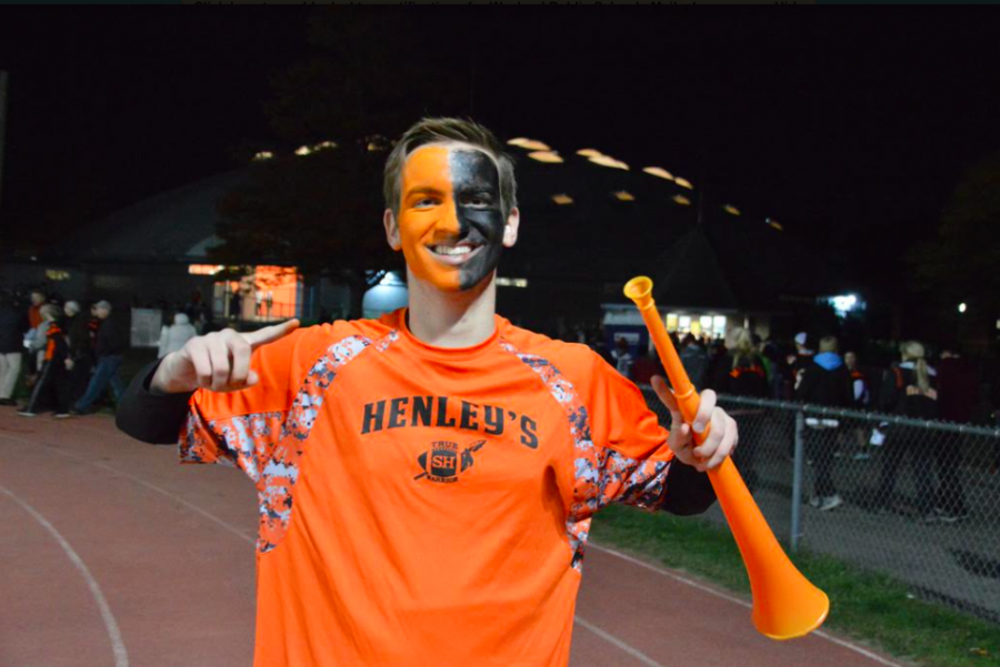 Pictured above is senior Peter Tsipis, wearing his superfan gear. “It’s just really fun, I have a lot of passion and school spirit. I’m a big sports guy,” Tsipis said. Courtesy of Peter Tsipis.