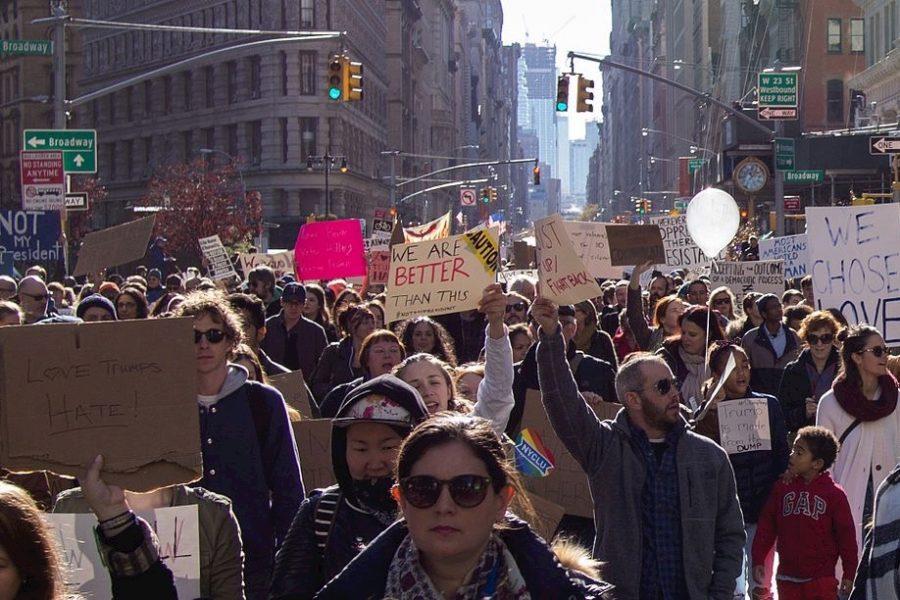 Pictured above is a scene from the Love Trumps Hate rally in New York City after the election. WSPN interviewed WHS students who attended rallies in New York City and Boston shortly after the election.