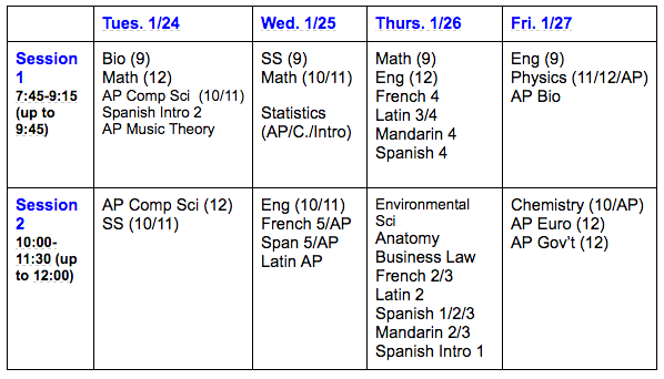 Updated: Mid-Year Exam Schedule 2017