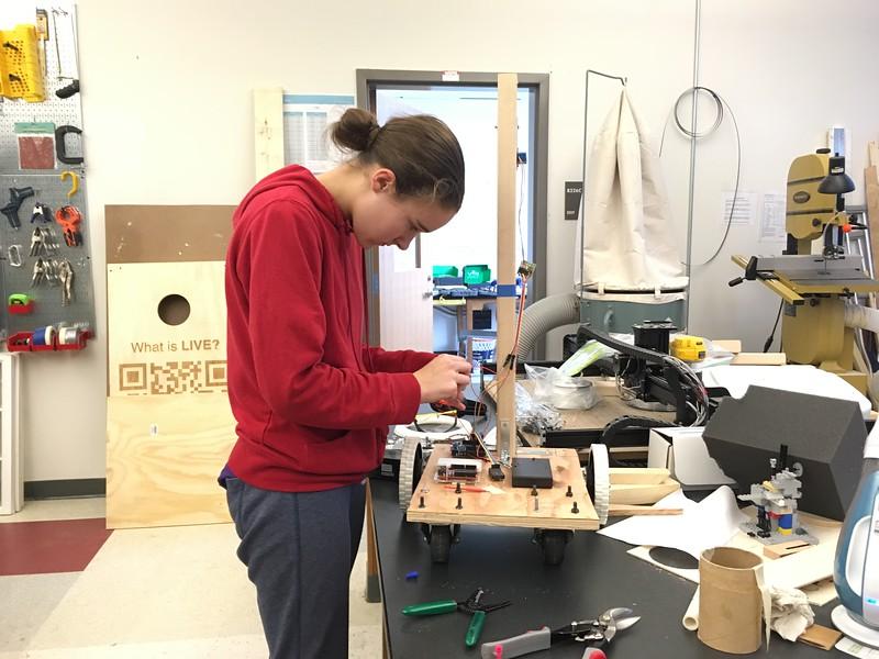 Sophomore Meghan Walsh is working on a project for her Innovation Realization class. Students in the class are working on inventions that will be showcased this Friday in B226. “The coolest part really is that when you’re done with the class you can look back and see the business you helped start or the new product you invented,” senior Evan Chinman said.