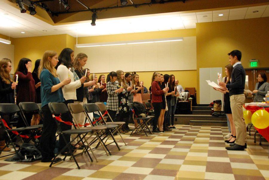 WHS inductees are sworn in  at the Spanish National Honor Society induction ceremony. “We’re hoping that [the inductees] promote throughout the school the idea of the importance of learning another language, adviser and Spanish teacher Melissa Bryant said.