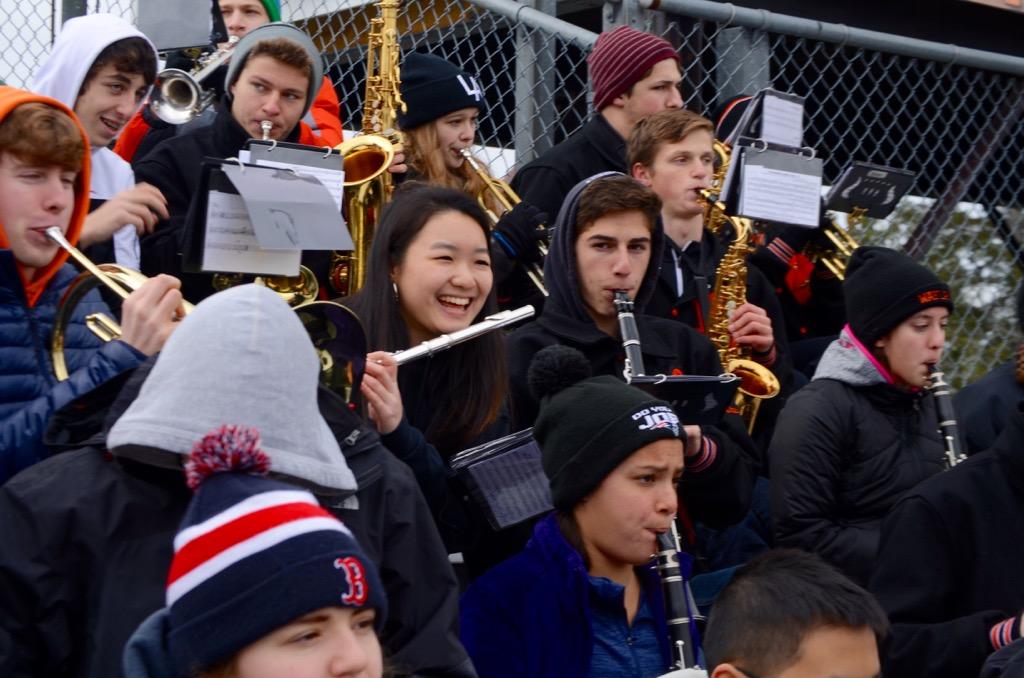 Pictured above is students performing in the pep band at a football game. Pep Band is something I really believe in. I think it’s part of the fabric of the high school, Oneschuk said.