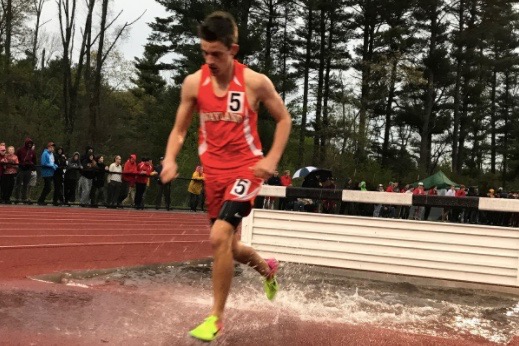 Pictured above is senior Matt Clayton at the meet where he broke the Wayland High School steeplechase record. 