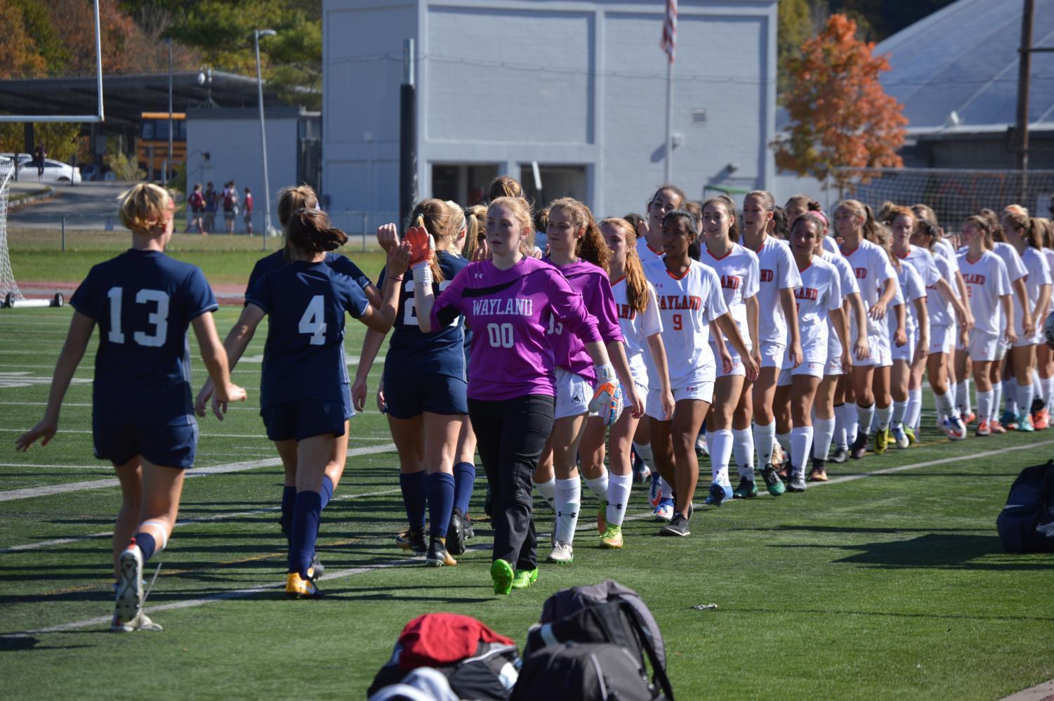 Pictured above is the girls' varsity soccer team during the game against Cohasset.