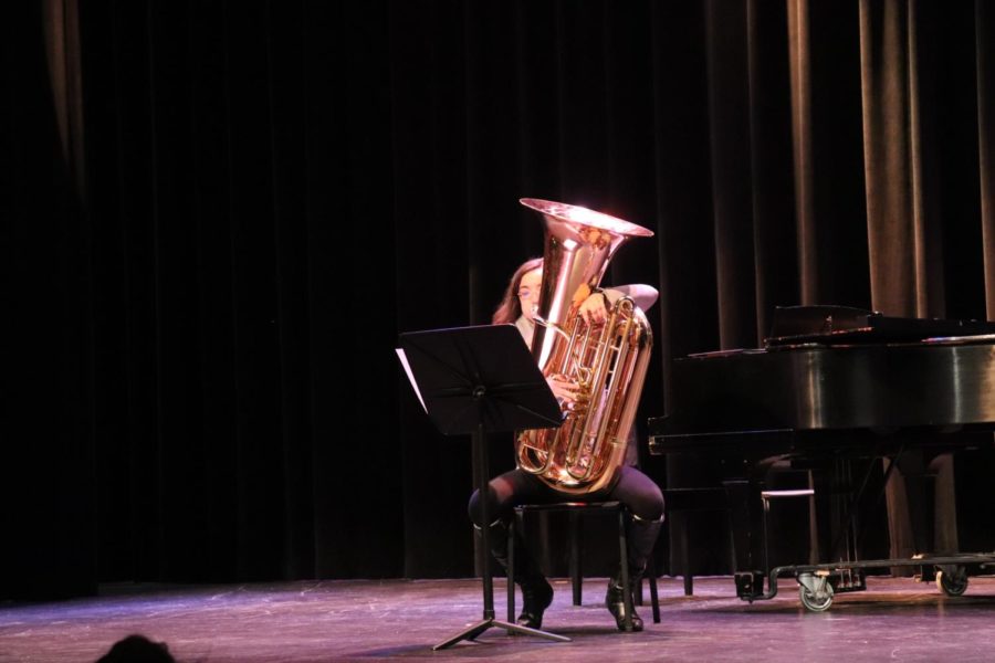 Sophomore Mckenna Kelemanik wows the audience with her performance playing the tuba. 