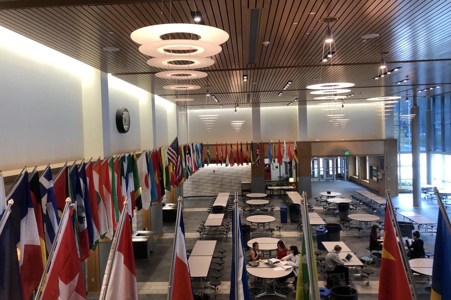 Flags of different countries across the world line the walls of the WHS commons. The flags were installed in the commons this past summer.
