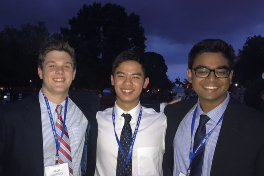 Zhao poses in front of the White House with Jacob Whitlock of Alabama (left) and Rohan Kumar of New Hampshire (right).