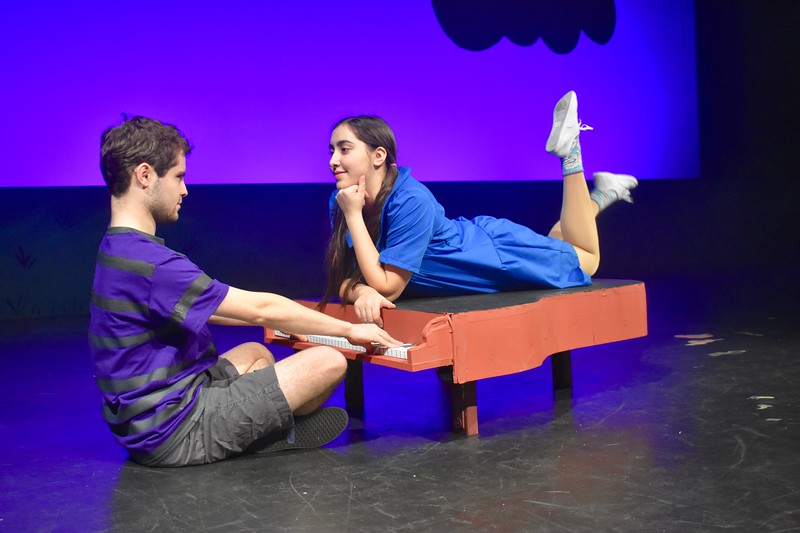 Lucy, played by Senior Renée Case, flirts with Schroeder, played by junior Matt Behrle, in the song “Schroeder.” The WHSTE production will begin on Friday, Nov. 16 and run through Sunday, Nov. 18. “There is a really great vibe to this year’s show,” Behrle said.
