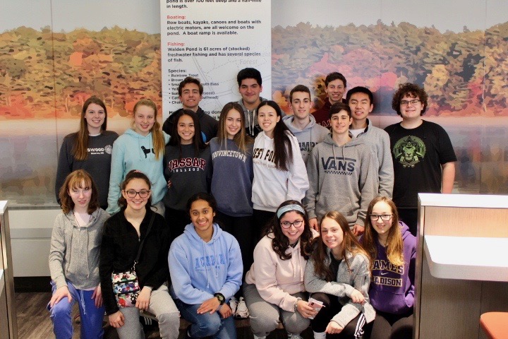 The full group prepares to depart from Logan Airport on Wednesday, April 10. The group flew out of Boston and took a red-eye flight to Madrid. 18 students and three chaperones traveled to Madrid.