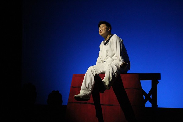 Sophomore Kaiyang Zhang playing Snoopy in the WHSTE fall play, 'You're a Good Man, Charlie Brown.' Zhang has been acting for around four years and has been a part of many different plays. "Everything gives you a new feeling and a new expression," Zhang said. "Acting gives me this new perspective on different subjects and matters because of how they are portrayed through the writing and the acting."