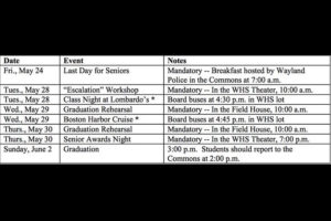 End-of-year schedule for senior events