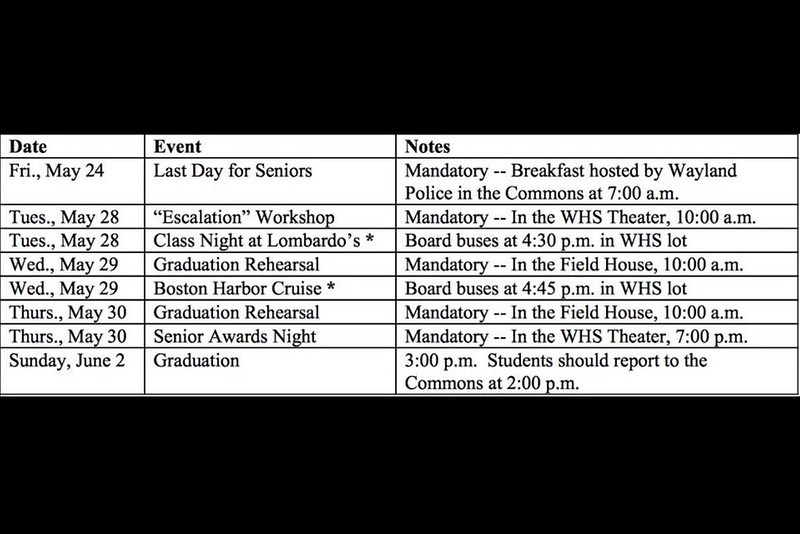 A schedule of the senior events from May 24 to June 2.