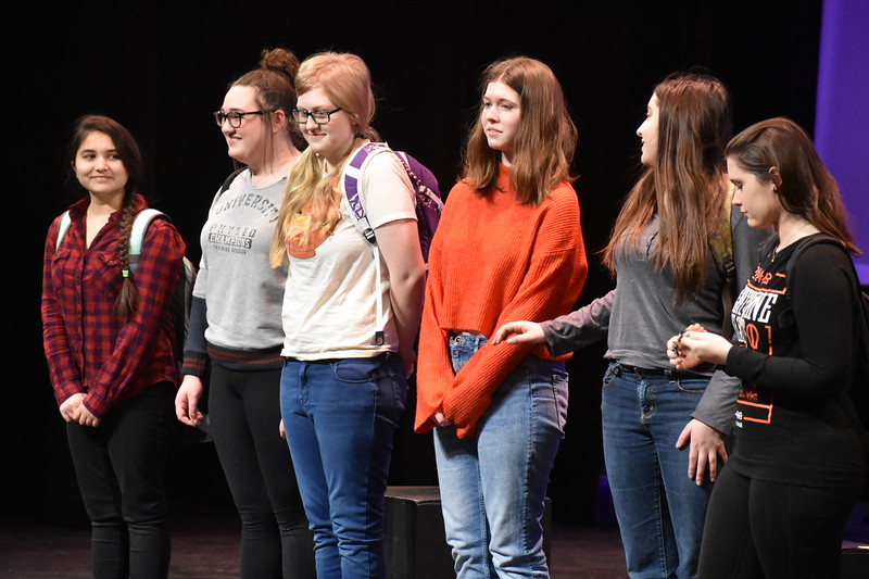 Members above are preparing to bow after the finale of their one-act show, Out Loud. This show was performed during Winter Week this past year. Four one-act plays will show on June 11, all directed by seniors.