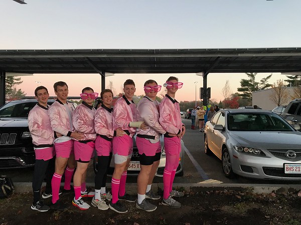 Photo of the Week Nov. 4, 2018: Dressed as the pink ladies from Grease, seniors Seth Falber, Michael German, Andrew Mitty, Michael Lampert, Brian Carmichael, Brooks Jones and Willie Roberts await their Danny Zuko in the parking lot.