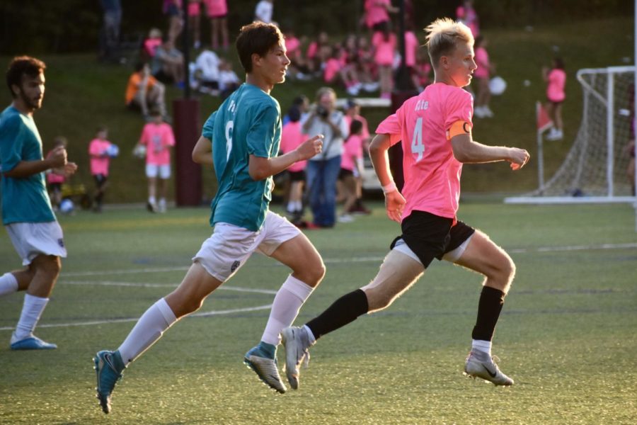 Senior Kyle Mabe sprints towards Bedfords goal. According to Mabe, the team was especially determined to win this year. The stakes are always up, and the win [is] always so much better when youre playing for other people, Mabe said. 