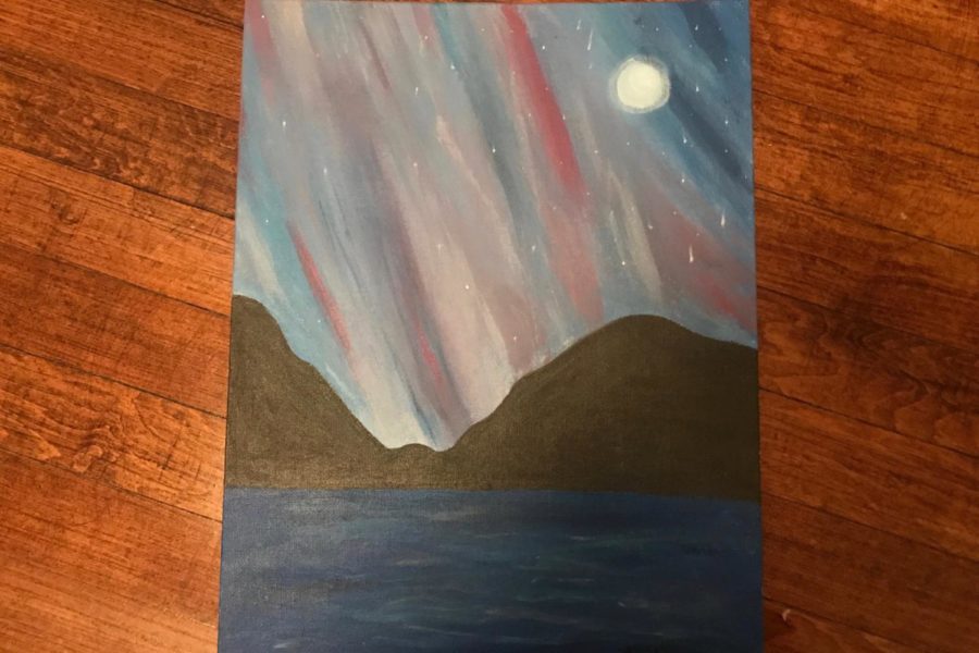 McGahs portrait of mountains under the sunset. “My artwork is very colorful and vibrant. I like to use a lot of bright colors to paint sunsets because I think it makes it more interesting to look at,” McGah said.
