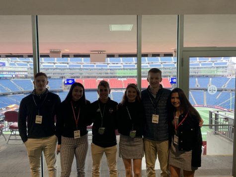 WHS students attend MIAA's annual sportsmanship summit at Gillette Stadium. From left to right, senior Paul Curtin, juniors Mira Ireland and Zach Campana, senior Molly O'Driscoll, juniors Jimmy Paugh and Ellie Tyska. WSPN's Paugh and Tyska offer an opinion about the lessons of sportsmanship and leadership learned from the summit.