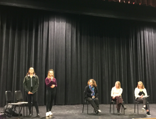 Juniors Maya Baranovsky and Zoe Sodickson present the members of the Winter Week womens empowerment panel. The panel was one of two events organized by Baranovsky and Sodickson to commemorate the 100th anniversary of the passage of the 19th Amendment. We thought it was a really cool way to combine educational activities with something that can be interesting to watch, Baranovsky said.