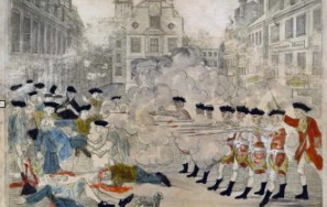 This engraving by Paul Revere depicts British soldiers firing into a crowd of Bostonians upon command from their officer and is widely known as the image that represents the Boston Massacre.