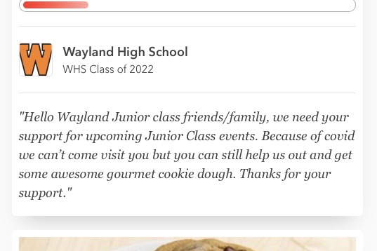 Due to COVID-19 cancelling many fundraisers in the final months of the 2019-2020 school year, the WHS class of 2022 lost significant funding for their prom. In order to make up for this loss, the junior class will be selling pre-portioned cookie dough for $20.

“This fundraiser and any that we carry out this year is to make up for those lost opportunities,” Zhao said.