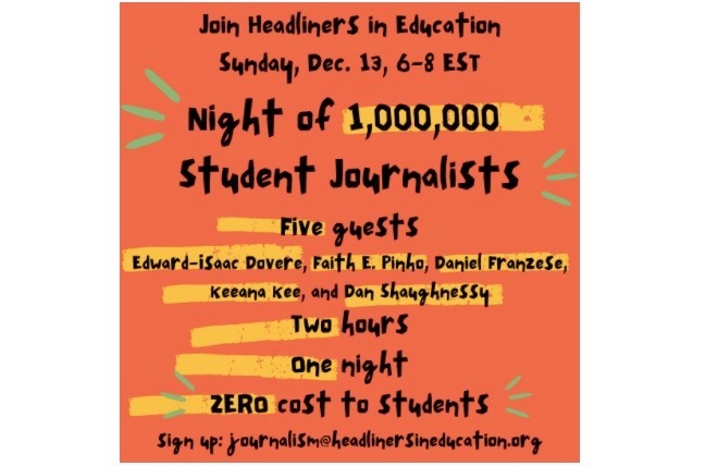 The Boston Globe writer John Vitti offered a virtual event, The Night of 1,000,000 Student Journalists, on Dec. 13. Here is an overview of the speakers and their messages.