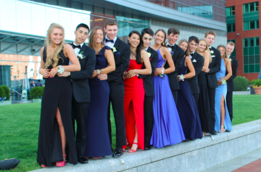 Members of the Class of 2020 celebrate at the 2019 Wayland High School Prom. This years seniors will not have the opportunity to attend an official prom, but many are optimistic regardless. Im definitely really excited to have the privilege to enjoy [our] senior events amid the pandemic, senior Allen Zou said. I think were pretty lucky because I know a lot of other schools arent able to have these types of activities, so its important to be grateful for our events.
