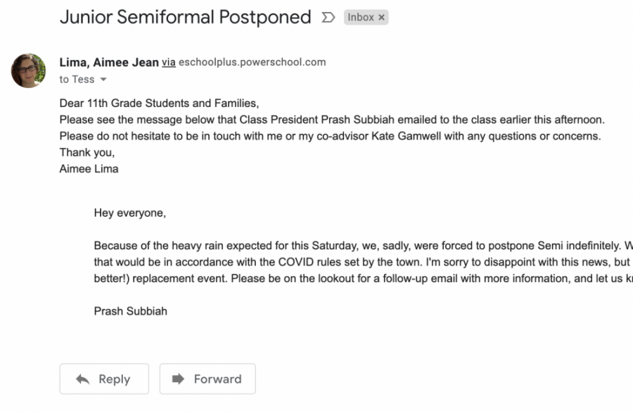 Students and their families in the class of 2023 receive an email about semi. Because of the weather forecast the dance has been postponed for the fifth time. 
