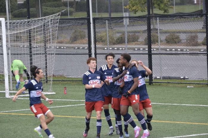 Bede is surrounded by teammates as he celebrates his goal. Following the move, Bede has adjusted quickly to the new culture that surrounds him. All the guys are great, Bede said. Its really fun to play with players [of their] talent.