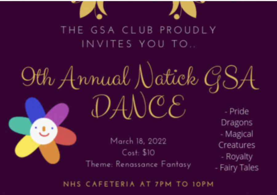 Natick High School hosts its annual GSA Dance on Friday, March 18. LGBTQ+ students look forward to the dance which is meant to provide a safe space for them to feel comfortable. “The purpose of the dance is to bring LGBT2QIA+ youth and their allies together for a night of dancing, food, music, socializing, community and of course, fun,” Natick High School adviser Amanda Egan said.