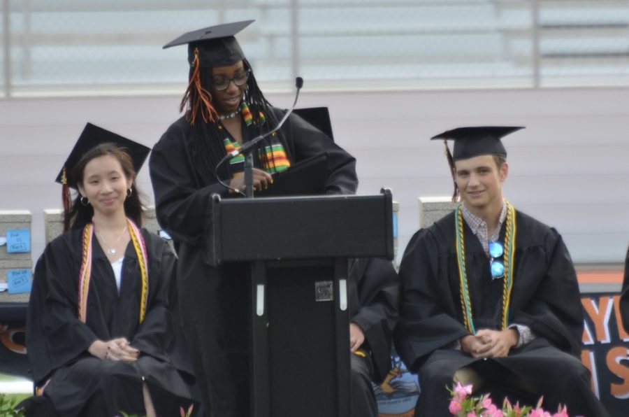 Senior class representative Lauren Grant Lubin prepares to give a speech. Grant Lubin explained what she had learned as a WHS student and a member of the class of 2022 in her speech.