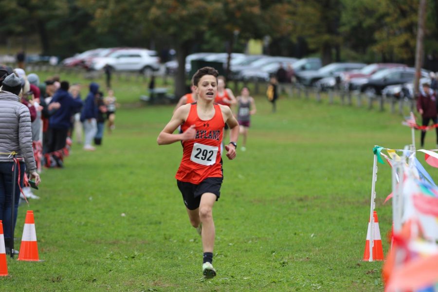 Sophomore Luke Chisum finishes first in the freshman three kilometer race at the DCL Championship Meet in 2021. This year, I want to get around 16:30 for a five [kilometer race], Chisum said.