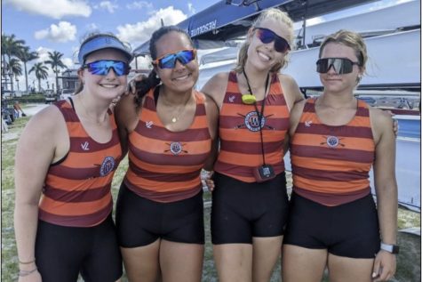 From Tuesday, June 6 to Sunday, June 11, The Wayland-Weston crew team competed in the USRowing Youth National Championships in Sarasota, Florida. One of the four-person boats that competed consisted of (from left to right) senior Riley Reynolds, sophomore Sadie Batista, junior Ava Balukonis and sophomore Jackie Stjernfeldt. “We made some huge improvements in the days leading up to racing and I’m super proud of our performance,” Batista said.