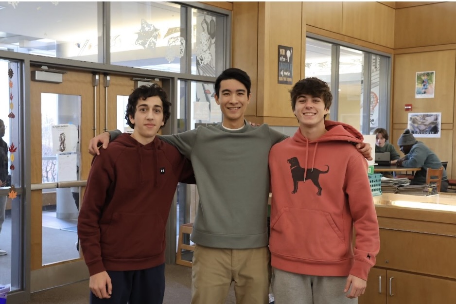 Seniors Charlie Lieb, Brendan Shen and junior Josh Fiest pose together as the creators of their new tutoring business in Wayland. 
“[My goal is] really just to help [students] achieve what they can and want to achieve,” Fiest said.