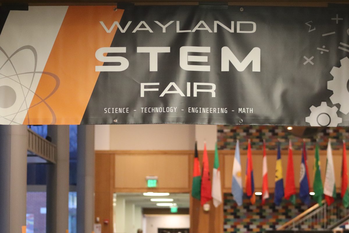 A banner hung in the entrance to the WHS commons welcomes students and parents in to Waylands annual STEM Fair.  The fair featured set-ups from WHS clubs and organizations, as well as engaging activities related to science, technology, engineering and mathematics. Mainly my goal was to inspire a lifelong learning among STEM for the younger kids, senior and robotics team President Charmaine Guo said. [We wanted] to encourage the middle and elementary schoolers and to entice them to join these clubs.