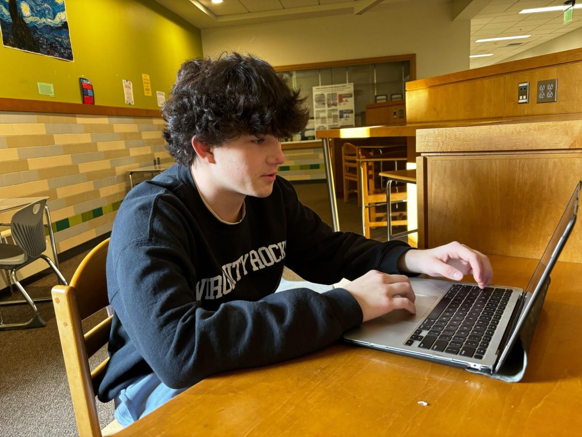 Sophomore Ethan Andrzejewski studies for his chemistry test in the math Student Learning Center (SLC). “It’s less crowded [in the SLC], so it’s easier to focus,” Andrzejewski said.

Scavenger hunt prompt: a photo of a student in an SLC.