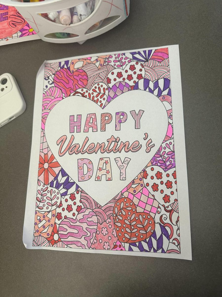 In the media center, some students have been using the Valentine’s Day coloring pages. “I’ve been working on these coloring pages all week because they help me relax from my schoolwork,” senior Lilly O’Driscoll said.

Scavenger hunt prompt: A students favorite free period activity.
